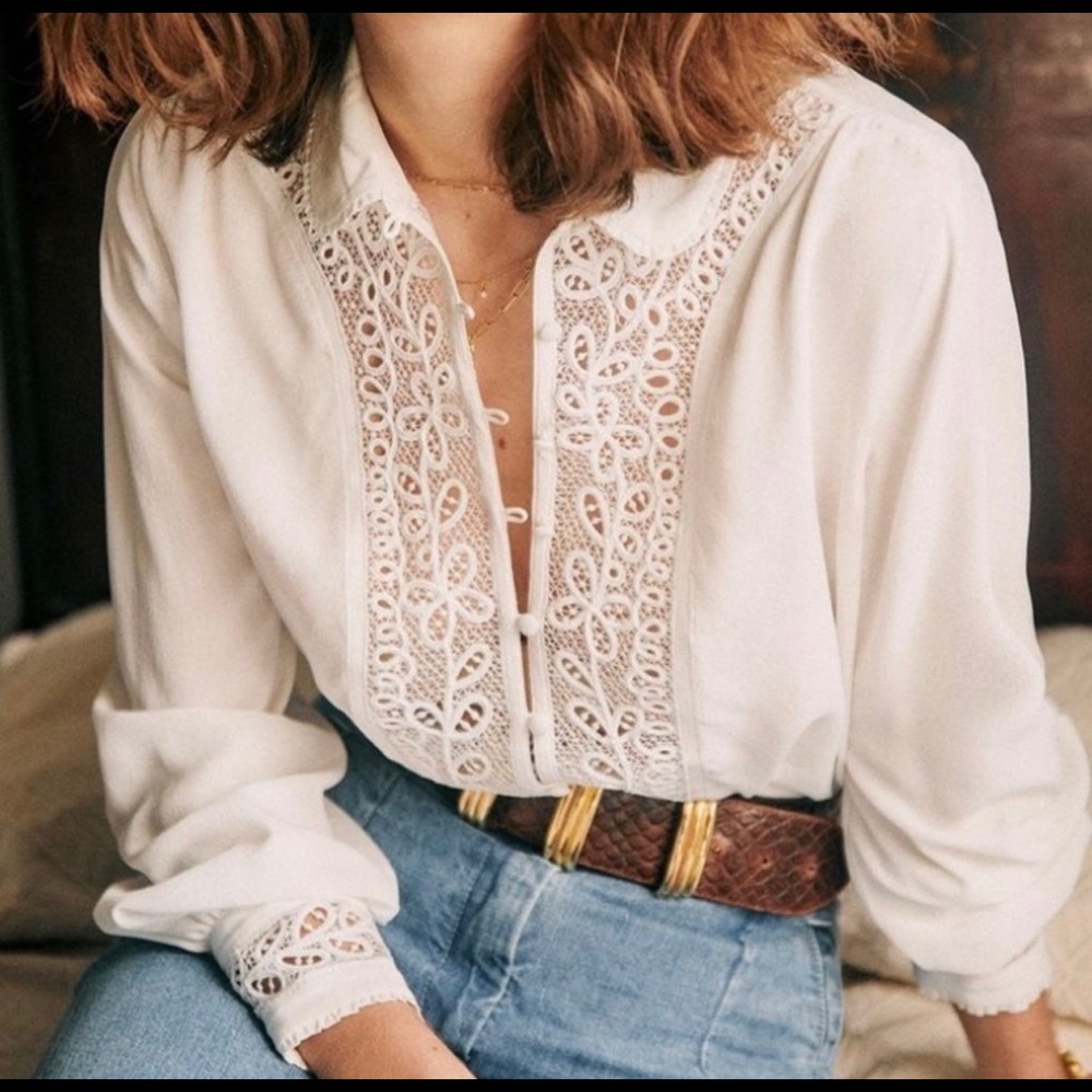 Sezane Melusine Chemise Silk Button Down Blouse Shirt Top size 40